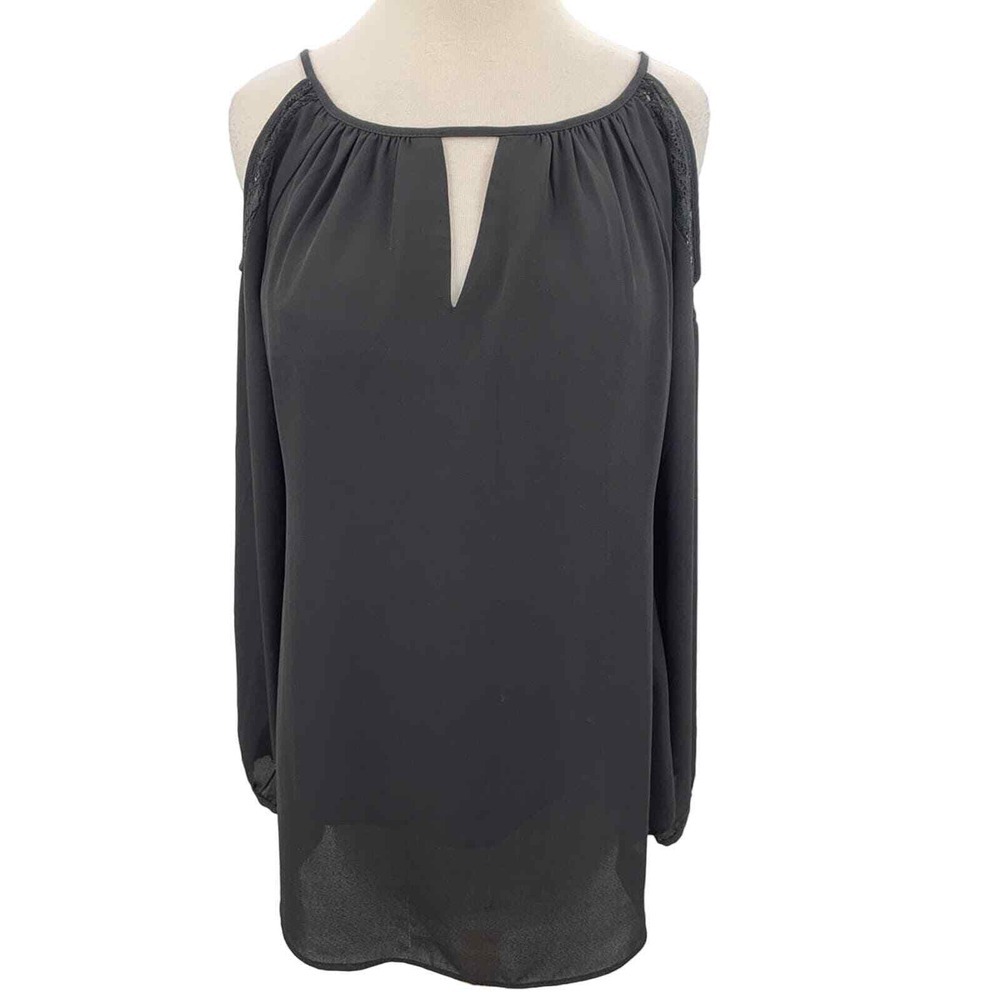 White House Black Market Womens LS Lined Laced Cold Shoulder Blouse‎ S
